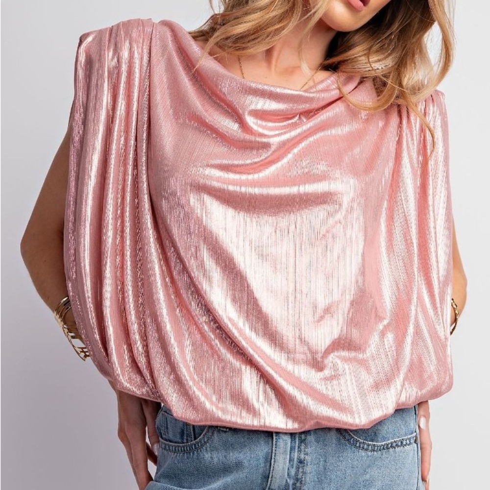 NWT EASEL Bohemian Pink Satin Drape Top S M L